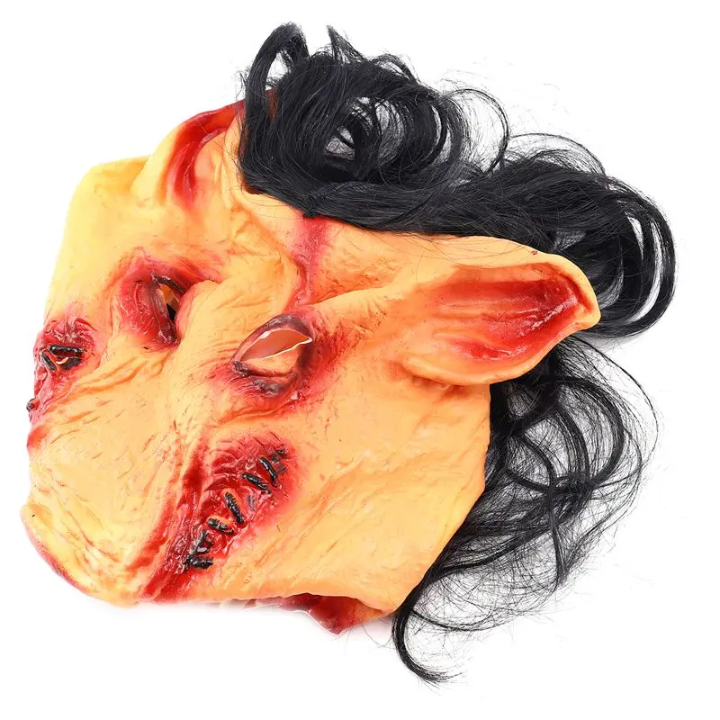 Maschere spaventose di Halloween novità testa di maiale Horror con maschere per capelli Caveira Costume Cosplay realistico lattice Festival forniture maschera
