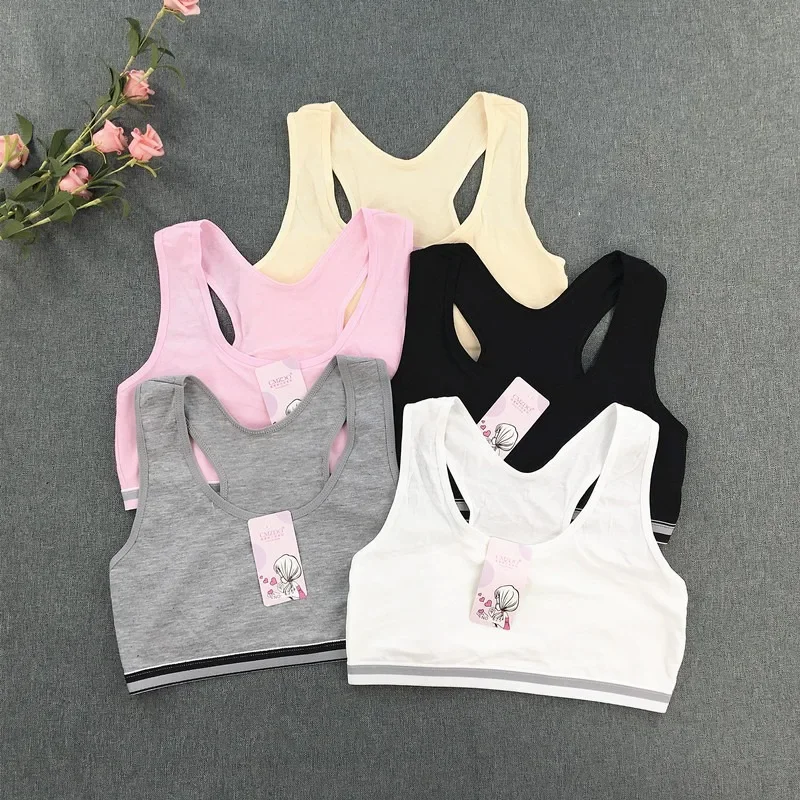 2PC Girls' Development Tank Bra Double-layer Summer Thin Training Bra Student Sports Tank Top Girls' Wrapped Bra 8-16Y