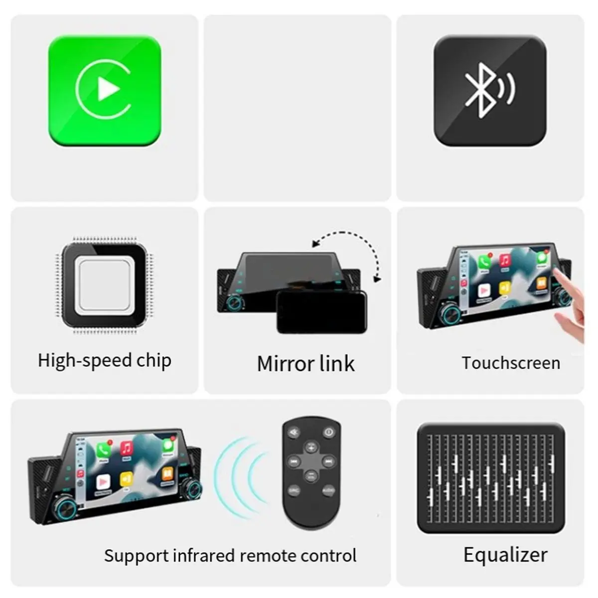 

5-дюймовый автомобильный радиоприемник MP5 CarPlay Android Auto MirrorLink с сенсорным экраном FM Aux EQ Bluetooth Универсальный мультимедийный плеер Радио