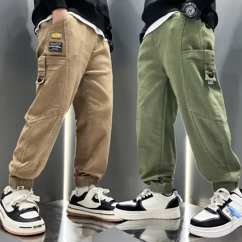 Stylish Boys Pants Spring Autumn Collection 2024 New Trendy Cargo Pants Mid Large Children Sweatpants Fashionable