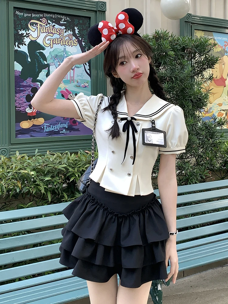 

Muse American Sle College orm irt Sexy Sailor Collar Top Waist in Navy New Tokyo Annual Record Women's Faion irt