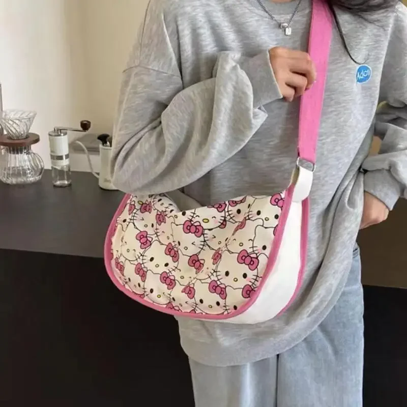 Sanrio Hello Kitty Handbag Miniso Anime Cartoon Cute Canvas Shoulder Bag  Fashion Messenger Bag Charm Girls Holiday Gifts