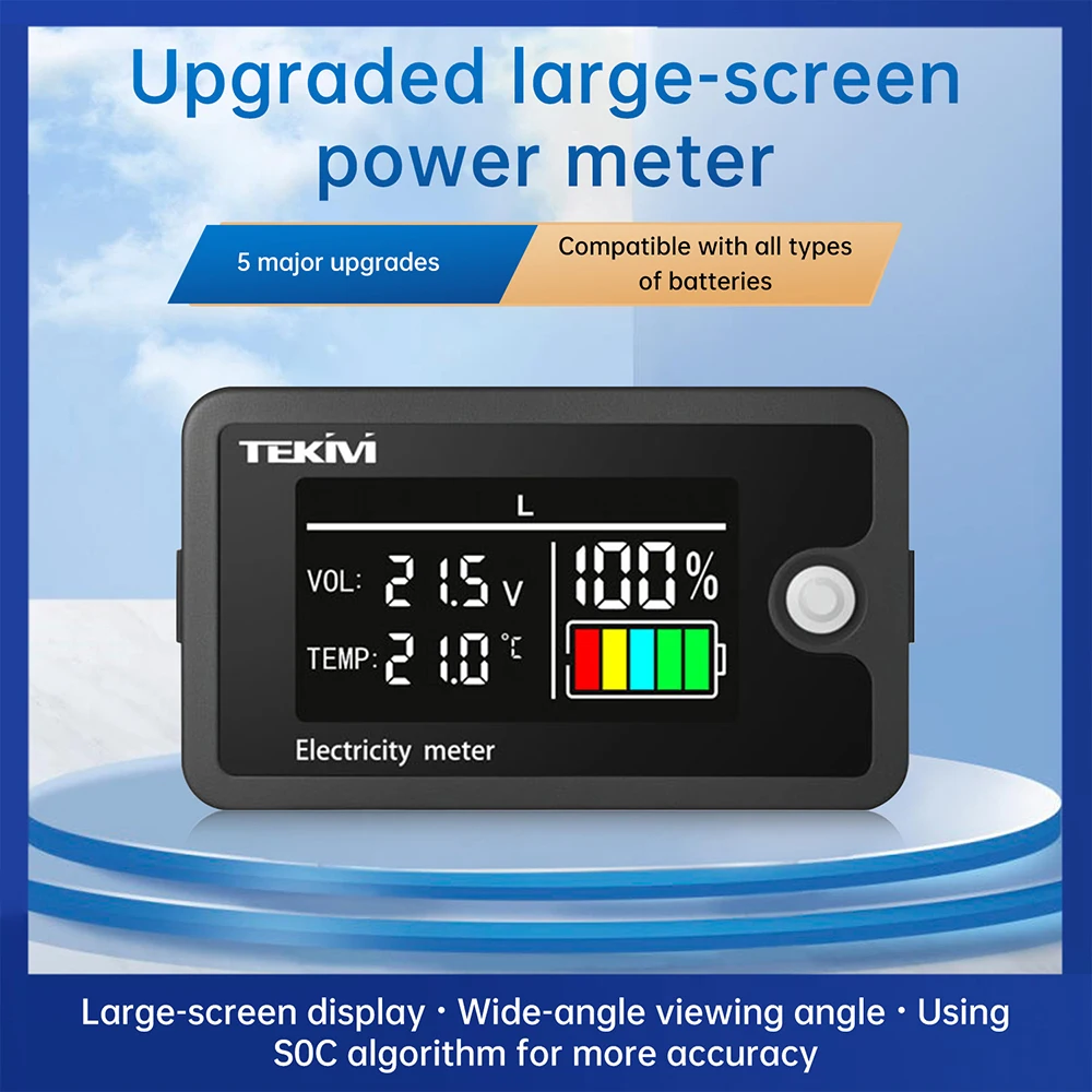 Indicador de capacidad de batería Digital LCD actualizado DC 8-100V voltímetro medidor de prueba de batería de litio con pantalla de temperatura