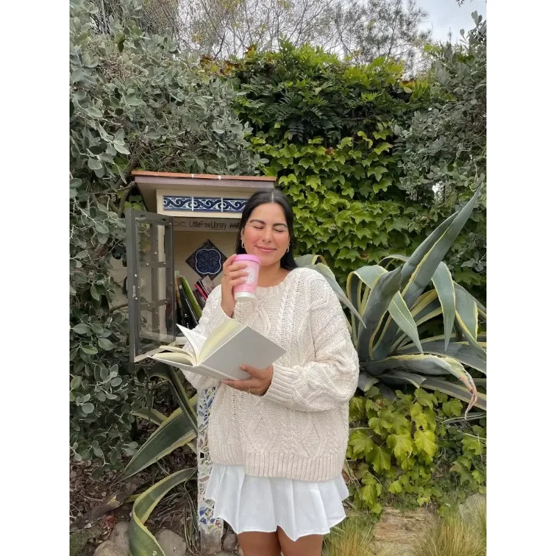 

Повседневный однотонный вязаный пуловер для женщин, модный свободный свитер с длинным рукавом и круглым вырезом, базовый свитер для ежедневной носки и прогулок, 2025