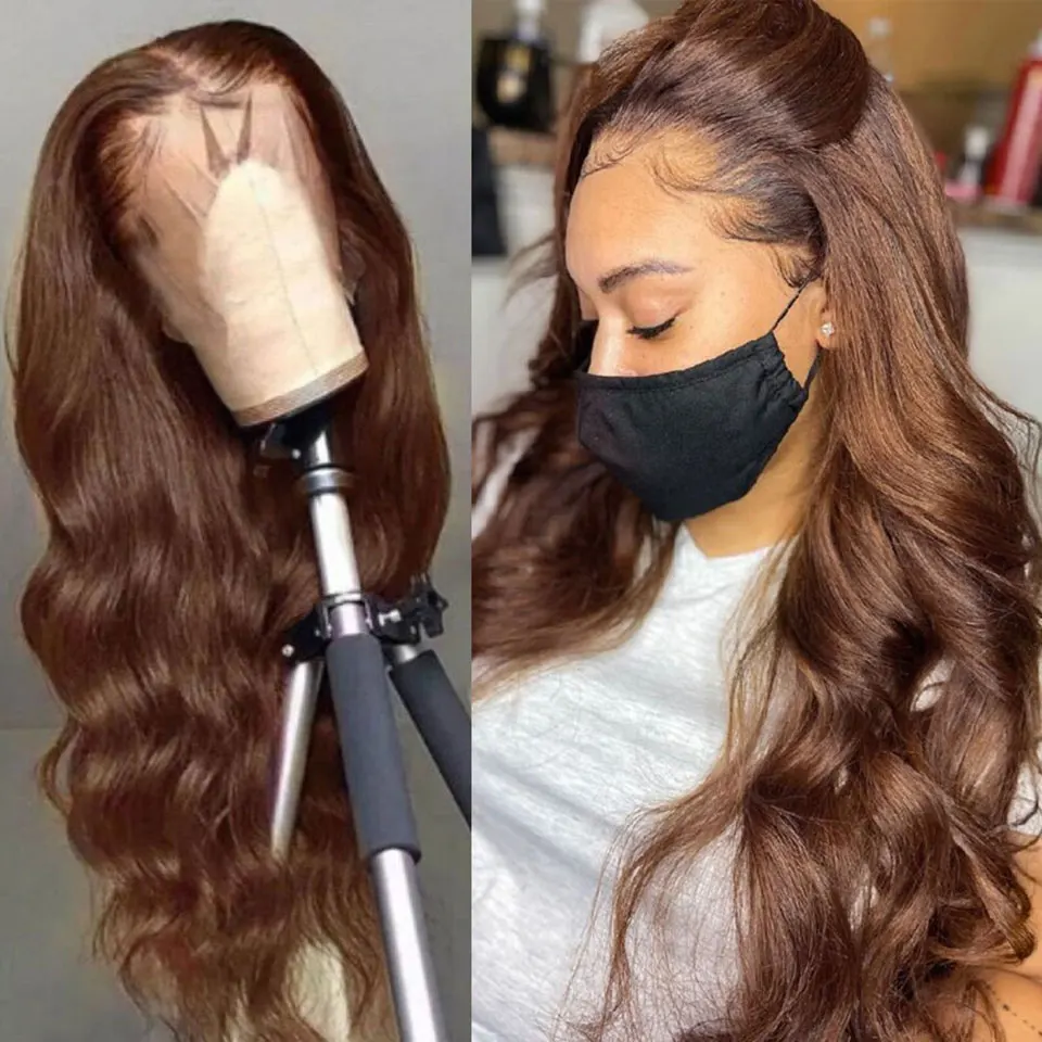 

Transparent 13x4 HD Lace Frontal Wigs High Quality Dark Brown Body Wave Brazilian Colored Human Hair Wig For Women Wear And Go