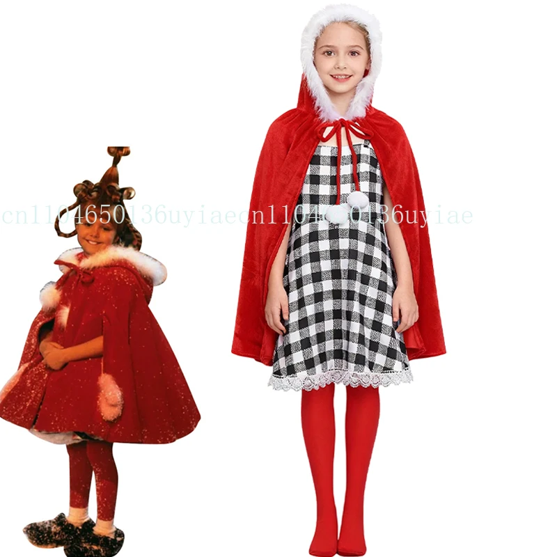

Christmas Gifts 2026 Anime New Year Party Outfit Santa Claus Xmas Fancy Dress Up Cindy Lou Girls Christmas Costume