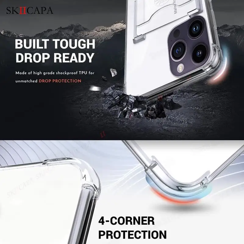 Kartenfach, durchsichtige Handyhülle für iPhone 17 Pro Max 17, Luftringhalter, stoßfest, weiche Rückseite, Ständer, Funda für iPhone 17Pro – Detail 3