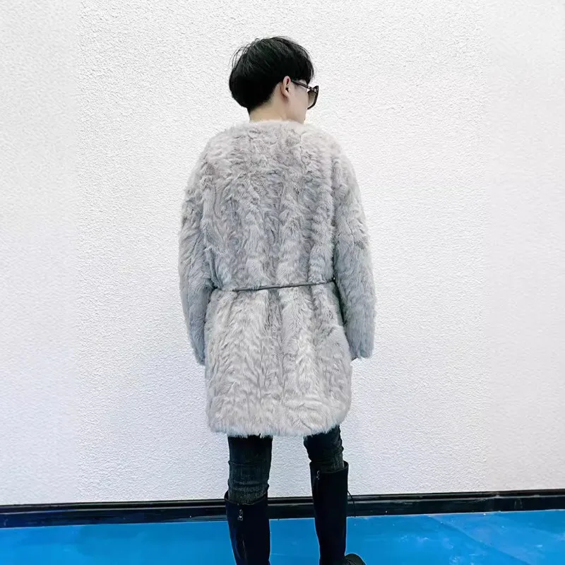 Women's Clothing Faux Fur Jacket Fur Leather Combination Coats Winter New Fashion Versatile Eco-friendly Fur Mid-length Coats