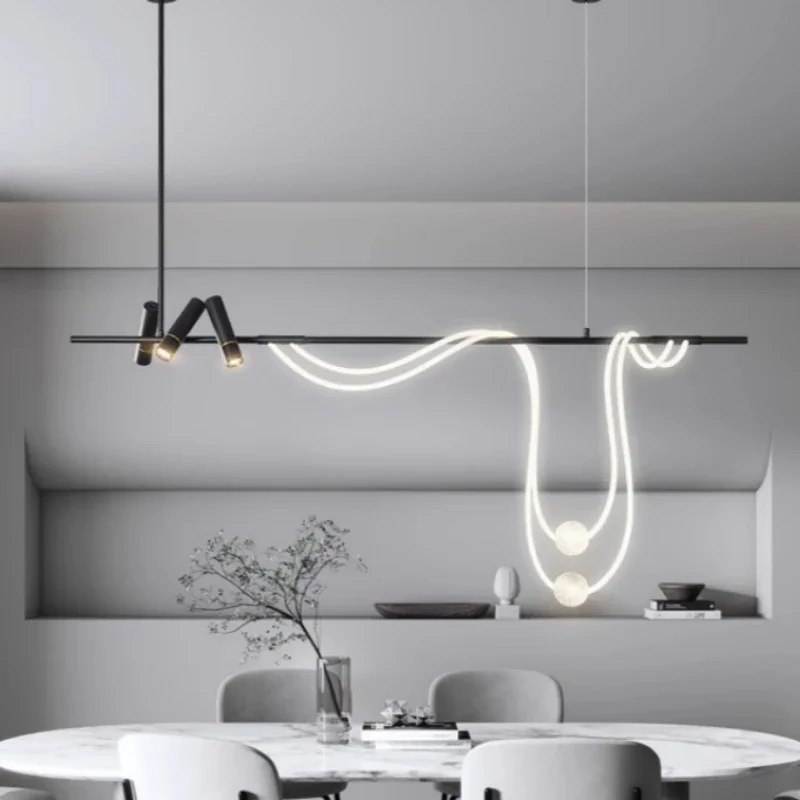 Designer Line Art Restaurant Island Bar Pendant Lamp Living Room Arc Line Exhibition Hall Flexible LED Chandelier Decor Lighting