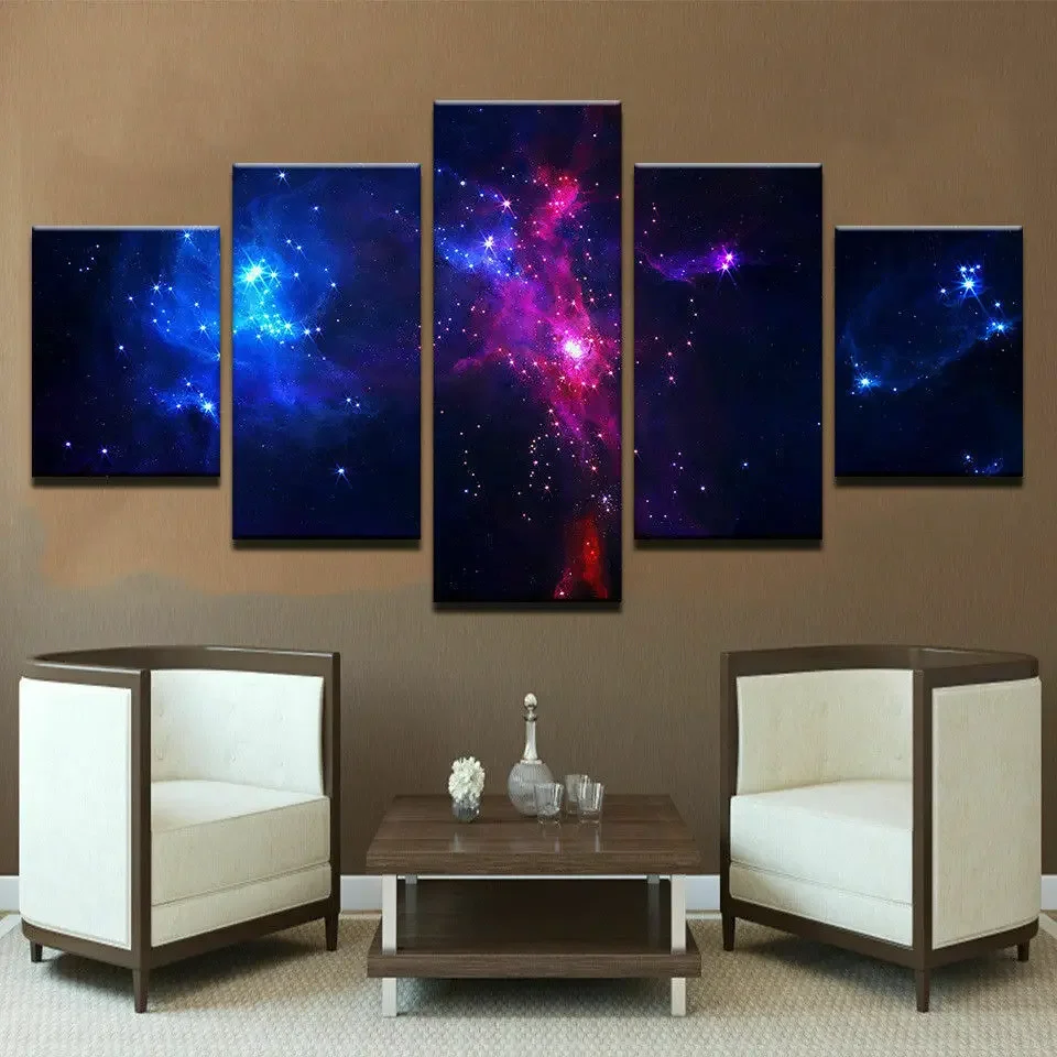 No Framed Canvas 5 Panel Outer Space Galaxy Nebula Universe Exoplanets HD Wall Art Posters Pictures Room Paintings Home Decor