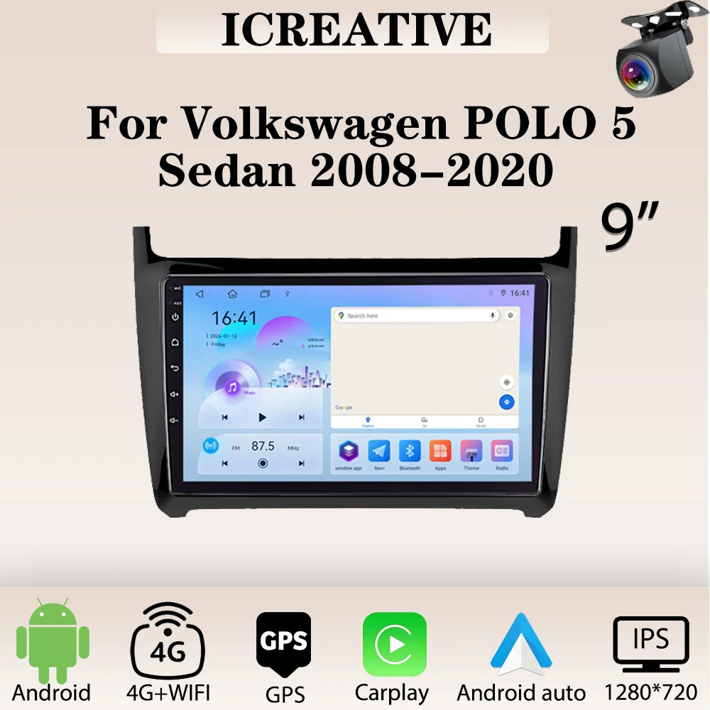 

Car Radio for Volkswagen VW polo 5 Sedan 2008-2020 Carplay Multimedia Player 2din Stereo Autoaudio Android 9 Inch Navigation GPS