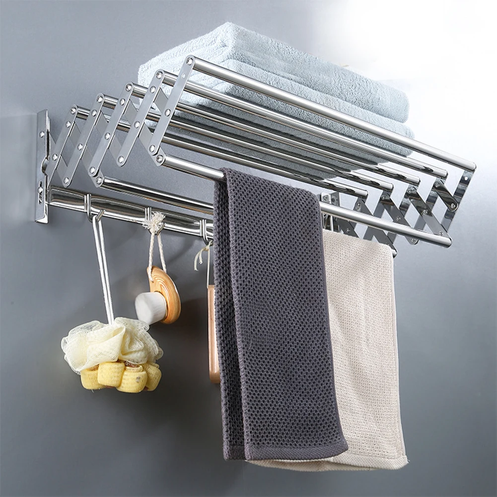 

Wall Mounted Clothes Drying Rack 7 Rods 5 Hooks Retractable Collapsible Laundry Drying Rack Rustproof Laundry Hanger for Laundry
