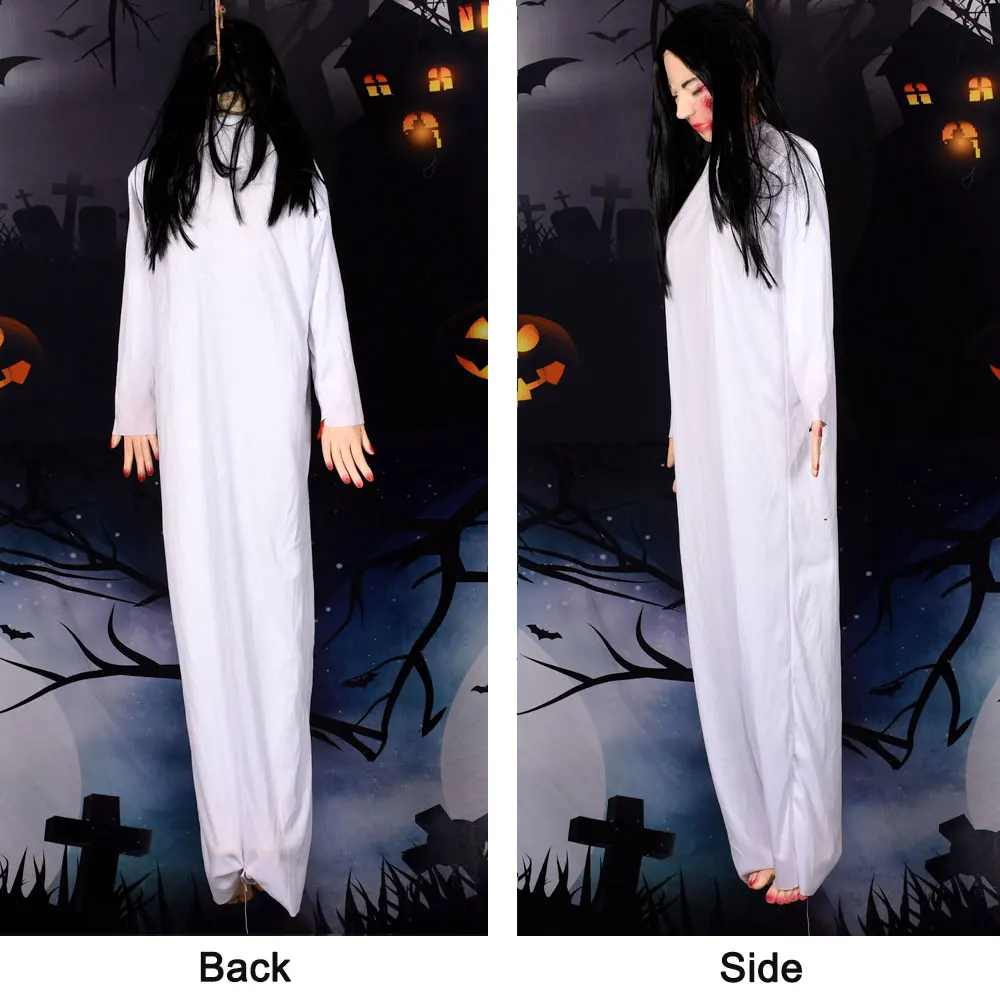 Scary Halloween Hanging Sadako Zombie Latex Realistic Long Hair Woman Corpse Haunted House Party Props Outdoor Yard Decoration