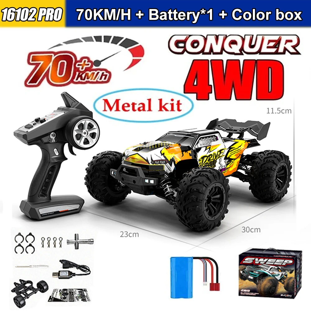 Wltoys 16101Pro 16102Pro RC-auto 4X4 70 km/u hoge snelheid borstelloze motor RC monstertruck metalen transmissie ESC IPX4 off-road 2.4g radiografisch bestuurbare auto professionele raceauto speelgoed