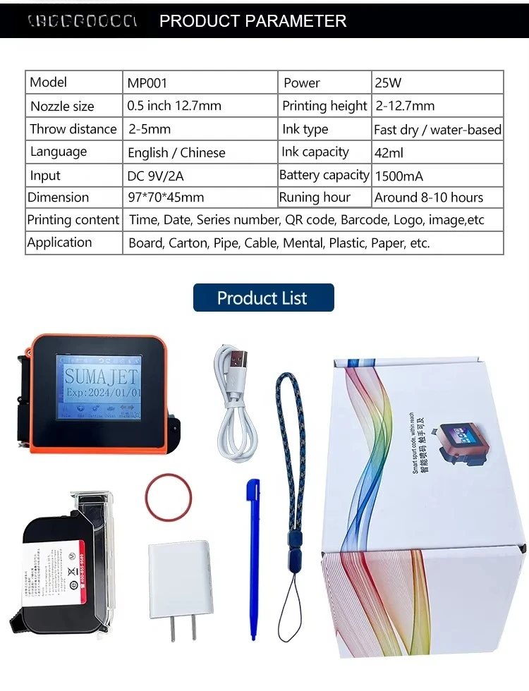 Mini-imprimante à jet d'encre Portable pour imprimer l'emballage des aliments sur un matériau en papier plastique et bois