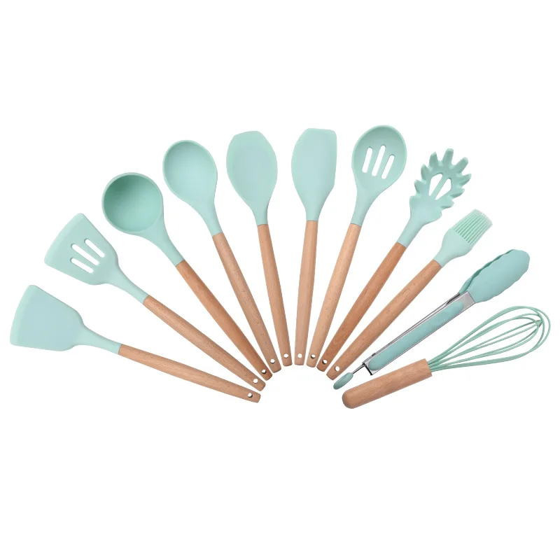 

11 Pcs/Set Silicone Kitchenware Set with Wooden Handle Kitchen Supplies Spatula Cooking Tools Spoon Shovel Kitchen Utensils