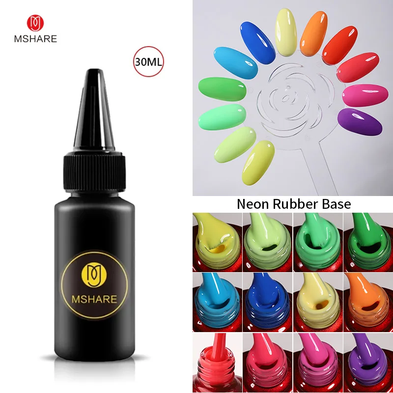 MSHARE 30ml Neon Rubber Base Gel Neon Nail Gel Polish Camouflage Nail Base Coat Thick Fluorescent Soak Off UV Varnish Refill