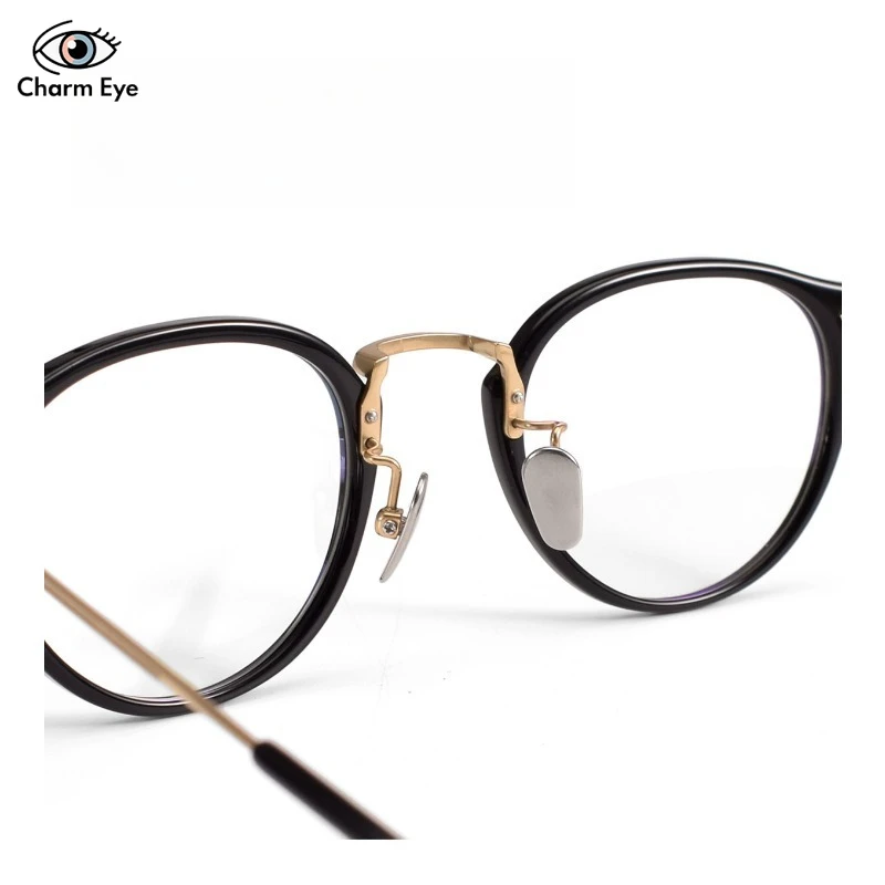 خفيفة للغاية التيتانيوم النقي الذهب الأسود إطارات النظارات النساء قصر النظر البصرية اللون تغيير النظارات الرجال النظارات الطبية المستديرة