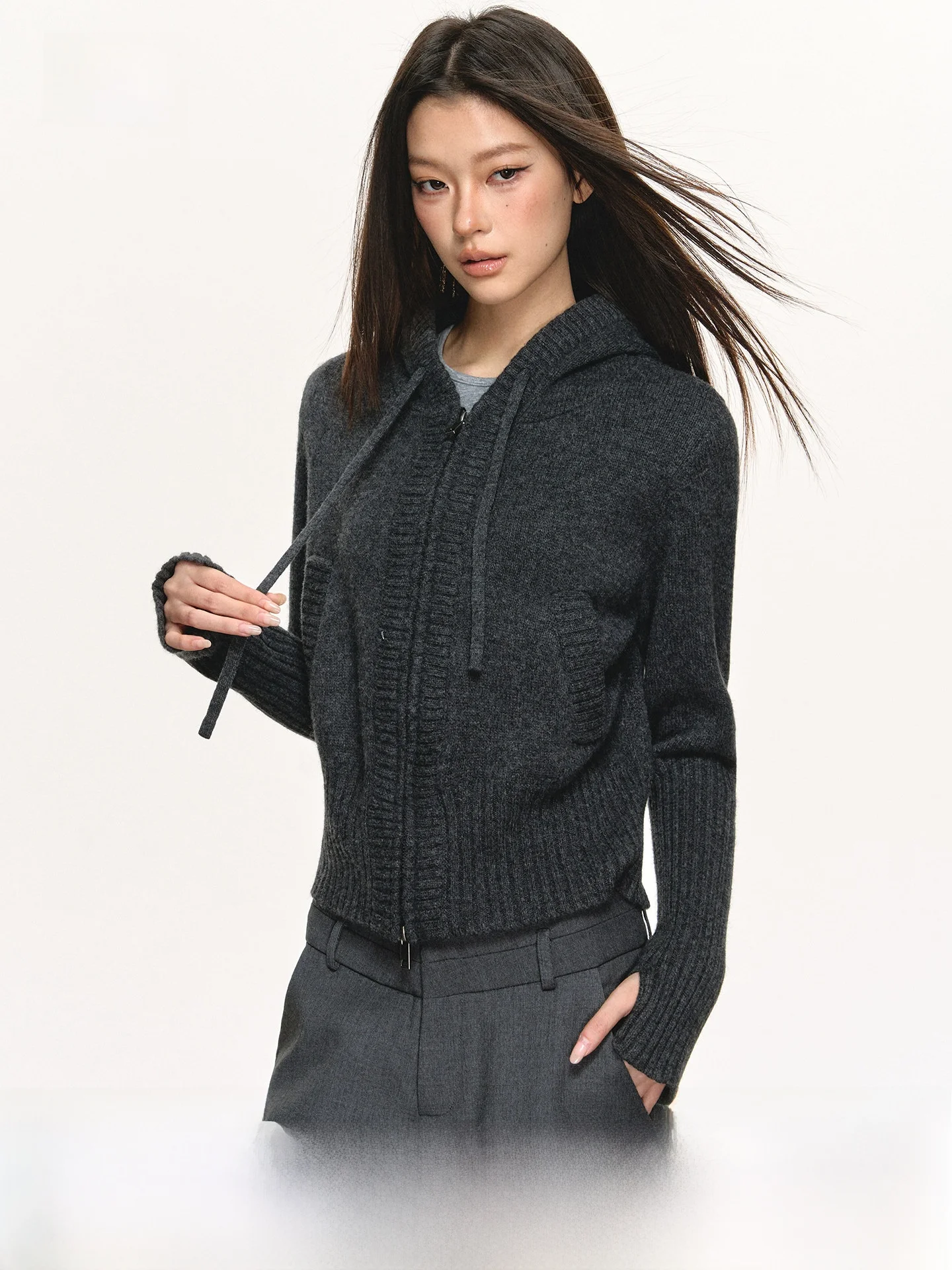 

Anna Aneae Women's Woolen Zipper Hoodie Knitted Sweater Autumn Winter Color High Quali Slim Fit Base irt