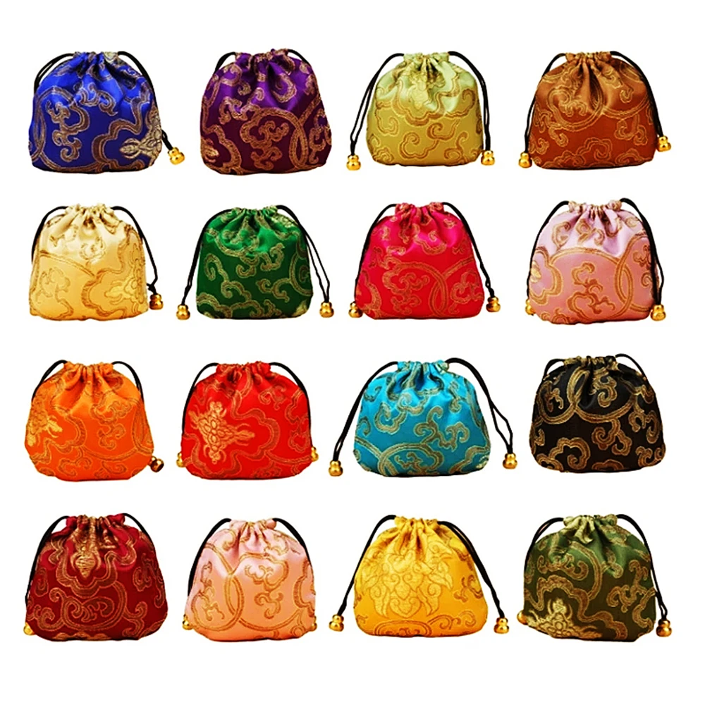 20Pcs 11x11cm Silk Bag Drawstring Pouch Mixed Colors Necklace Bracelet Beads Bags Jewelry Packaging Christmas/Wedding Gift Bag