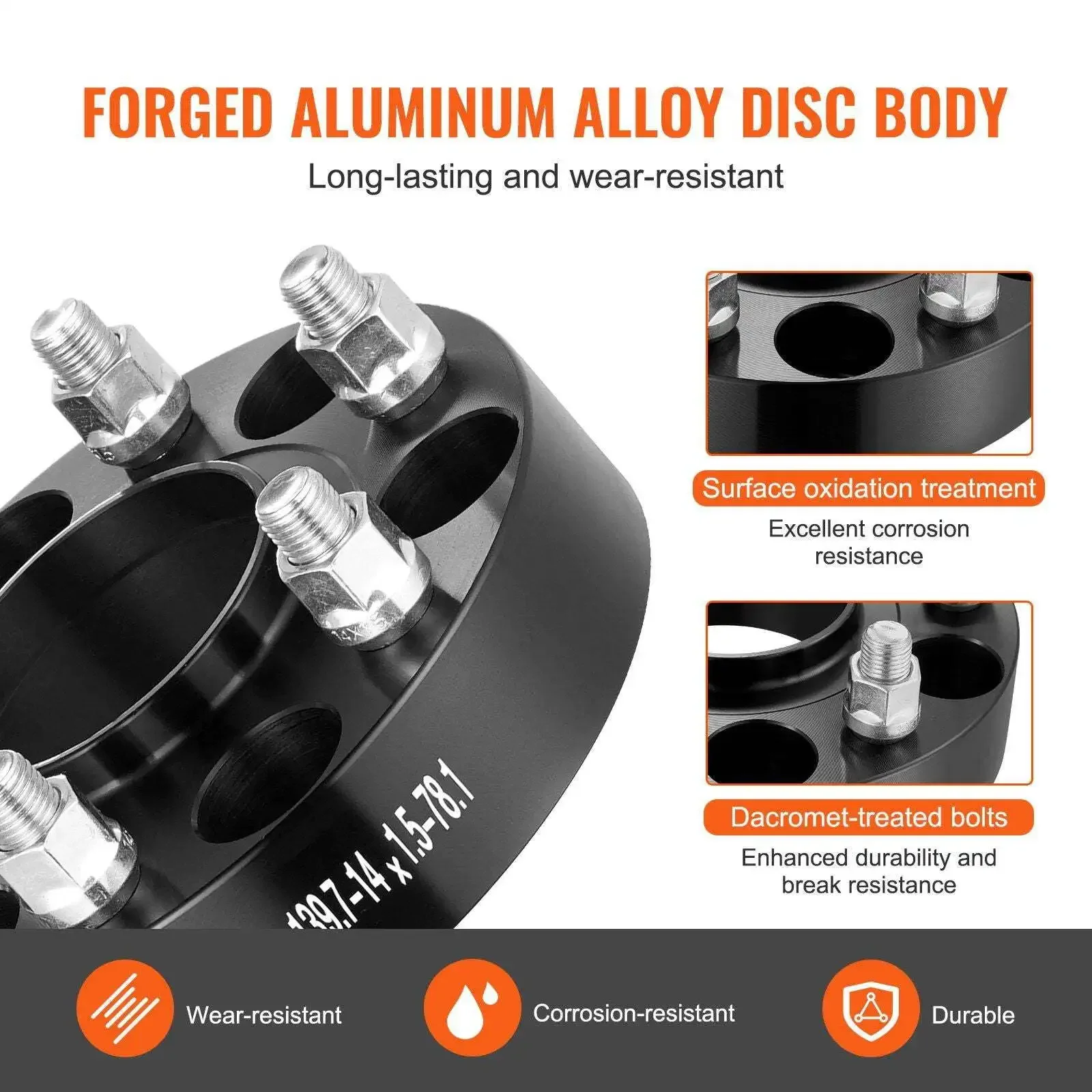 1.5 "6" x 5 "Roda Spacer Adaptor Roda 6 Lug Forged Spacer 4 PCS Hitam