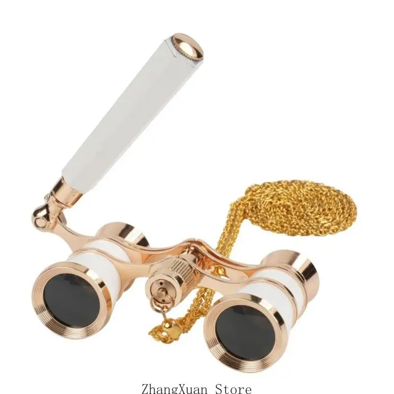3X25 Antique Operas Binocular Aluminum Alloy Glasses Adjustable Handle And Chain 3XUF