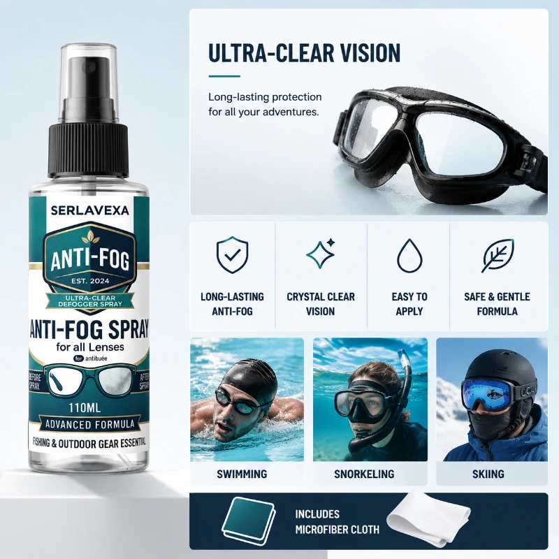 Long Lasting Anti Fog Lens Cleaner Spray Defog Liquid Clear Vision Solution for Swimming Goggles Dive Mask Eyeglass Sports Gear - view 6