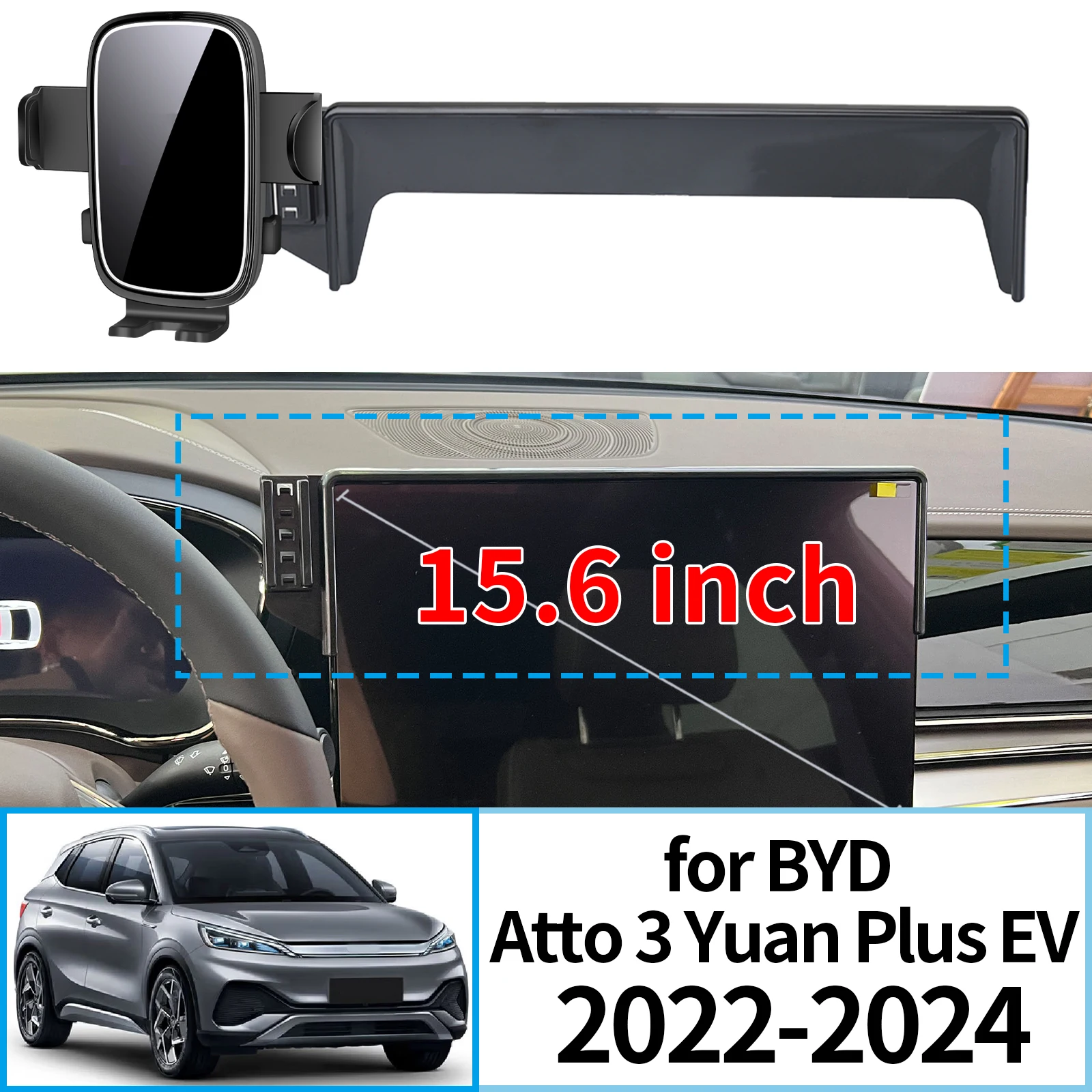 

for BYD Atto 3 Yuan Plus EV 2022-2024 15.6inch ​​​​Stable Clip-On Phone Holder​​ Mount Screen Base No Vibration​ Car accessoires