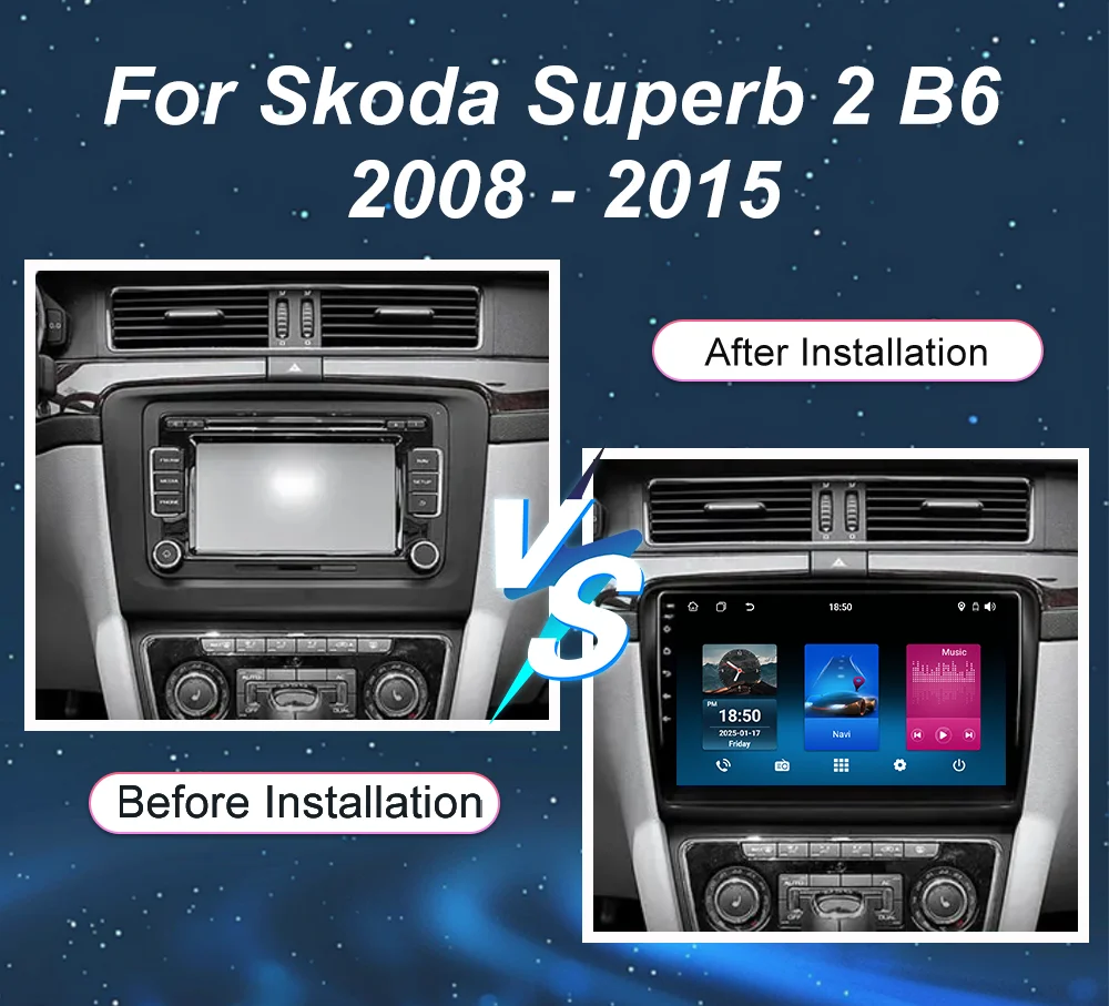 Car Android 15 Radio Stereo For Skoda Superb 2 B6 2008 - 2015 Auto Multimidia Video Player QLED Touch Screen Carplay NO 2DIN DVD