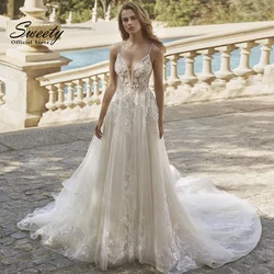 Luxury bridal Gowns Embroidered Lace On Net With A-line Ball Gown Strapless Sleeveless Wedding Gowns Appliques Vestido De Novia