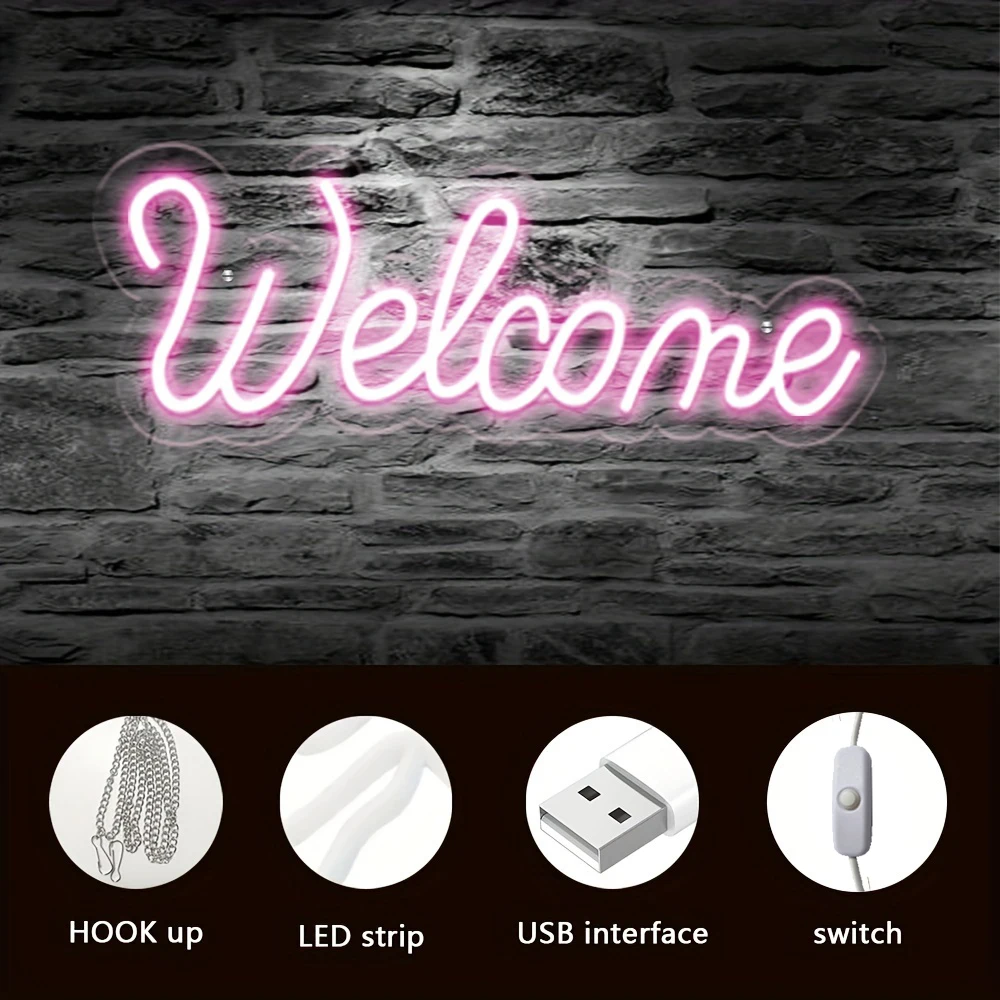 Welcome LED Neon Sign Light Storefront Home Window Glass Door Shop Store Florists Salon Restaurant bar Housewarming  Party Gift