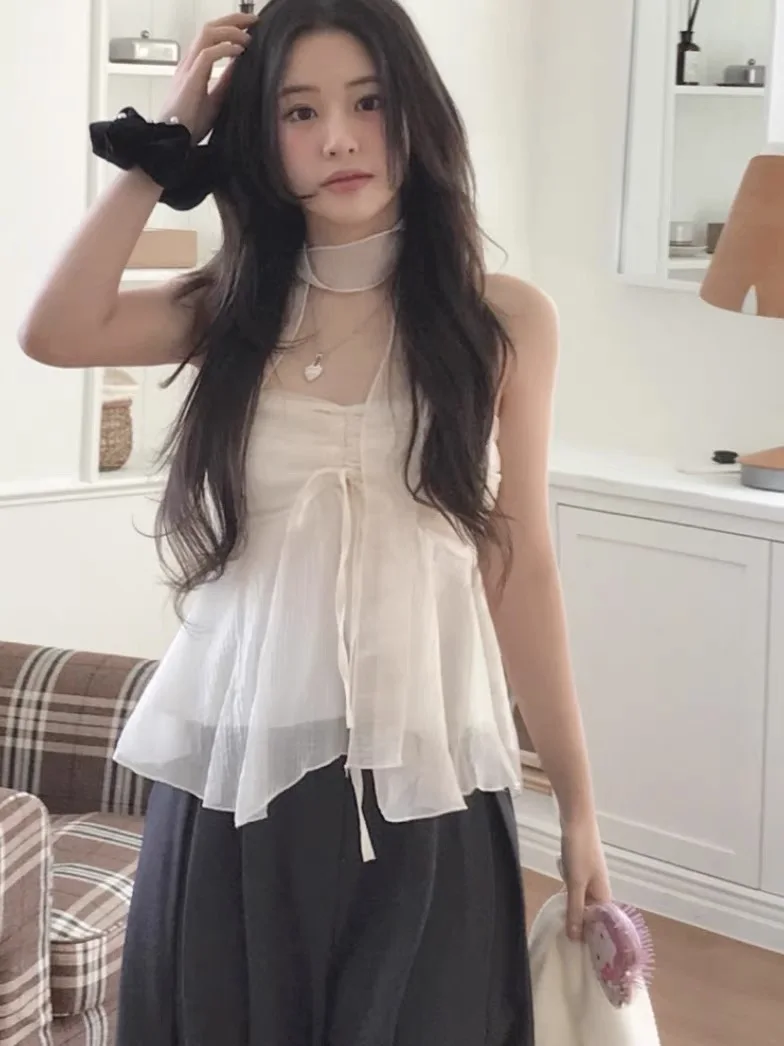 

Cloudemotion Pure Desire Girl's Sweet Sa Strapl Top Women's Faionable Commute Sle ort Length Color Cotton