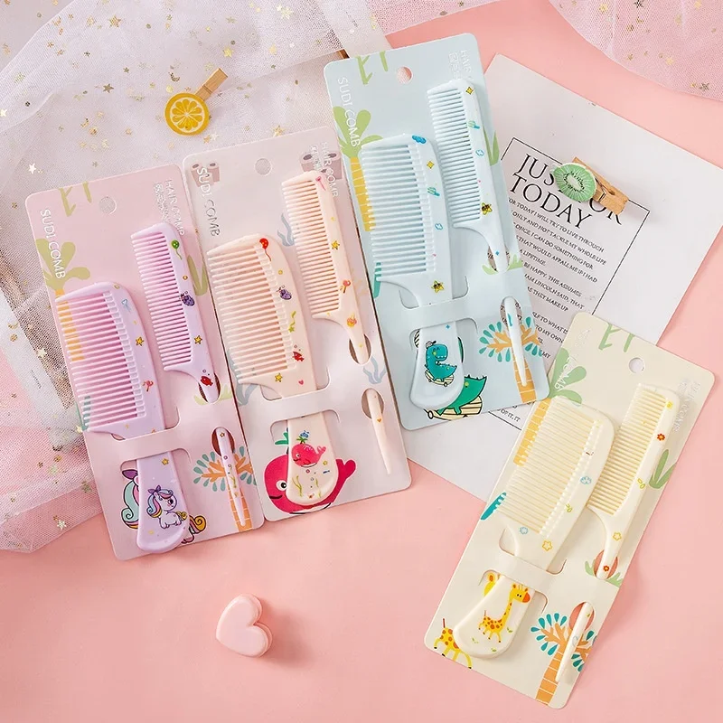 Baby Child Kids Set Cute Hair Comb 2Pcs For Girls Hair Comb Cartoon Portable Anti-Static Plastic Hairdressing Comb Hairdressing