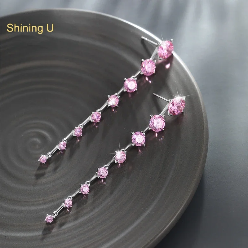 

Shining U Pink Gems Dangle Earrings for Women Fashion Jewelry Gift