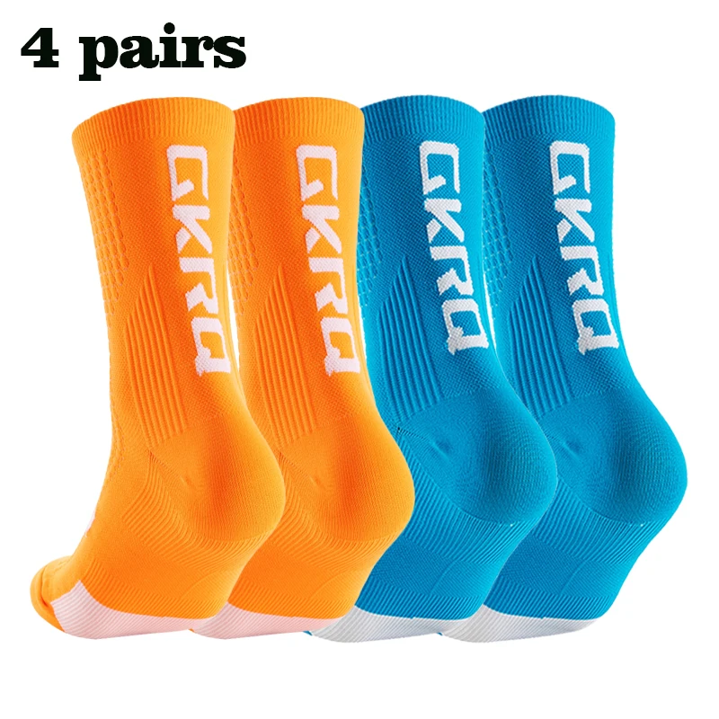 GKRQ 4 Paar 2023 neue Fahrradsocken Fahrrad Krankenschwester Kompression Rennrad Laufen MTB Kniehoch Weiß Sport Lustige Marke Schwarz