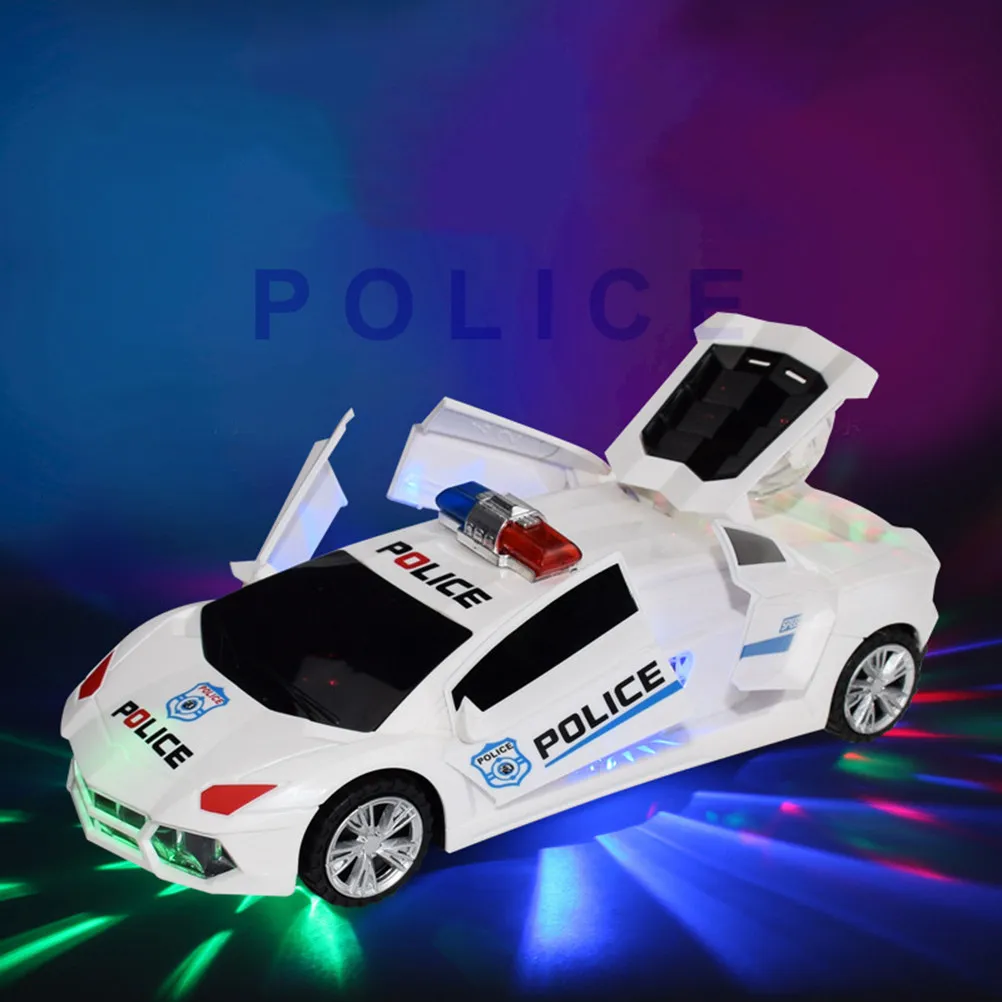 

1Pcs Police Car Music LED Light 360 Degree Rotating Door Open Simulation Electric Kids Police Car Gift Collection