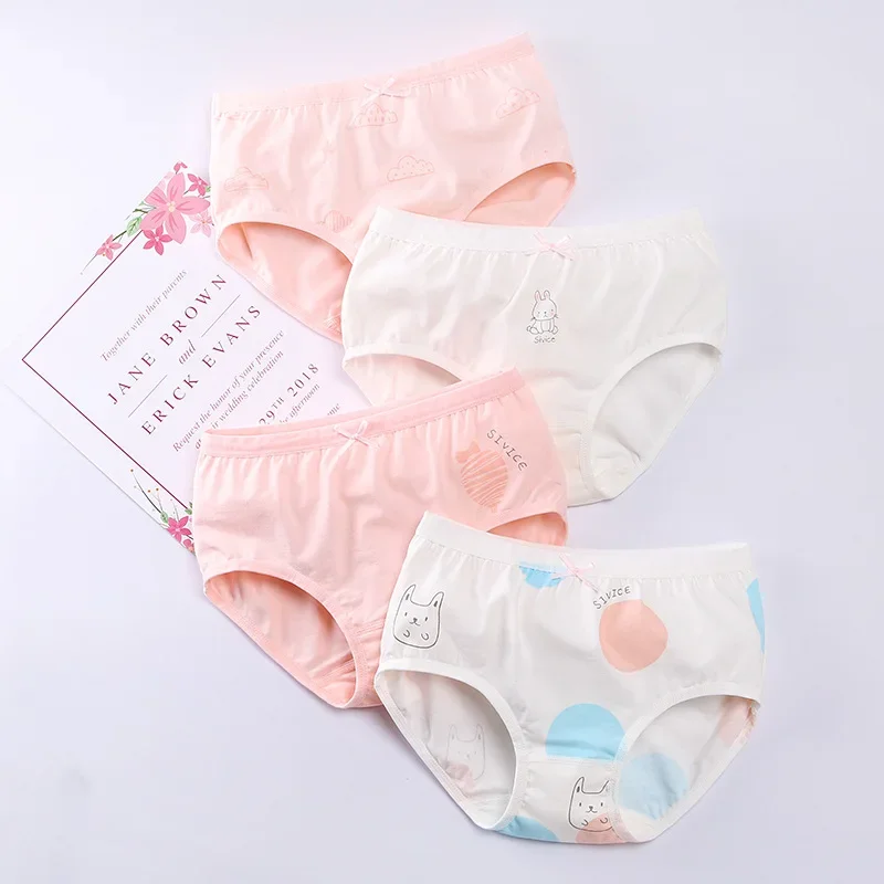 4 Pcs/Lot Girls Underwear Soft Cotton Panties Girls Teens Underpants Baby Girl Kids Children\'s Triangle Shorts 3-16 Years Old