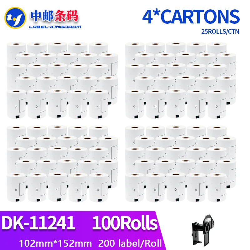 

100 Refill Rolls Compatible DK-11241 Label 102mm*152mm 200Pcs for Brother Thermal Printer White Paper DK-1241