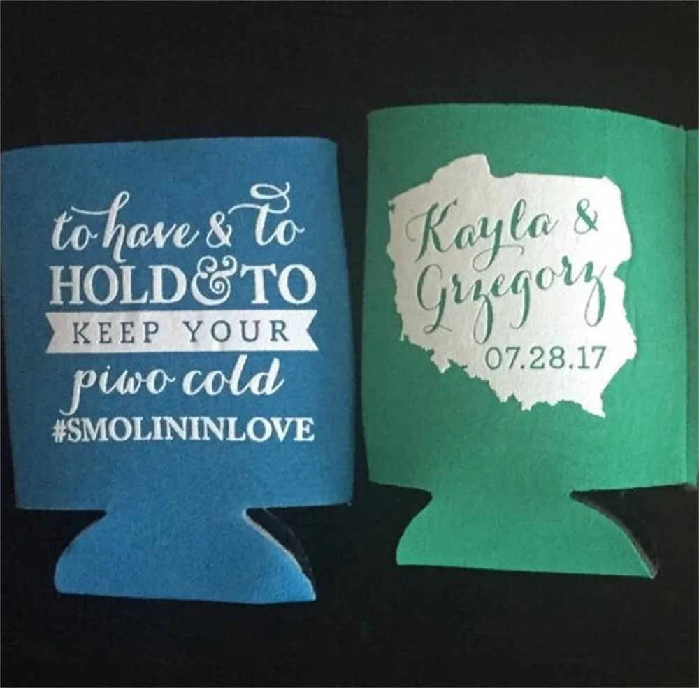 State or Province - Wedding Can Cooler #31R - Custom - Bridal Wedding Favors, Beverage Insulators, Beer Huggers