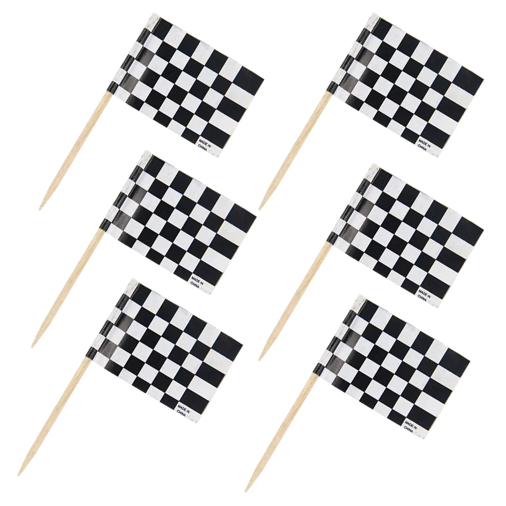 24 Pcs Insert Card Cake Flag Flags Checkered Toppers Wooden Bamboo Racing Picks Stick