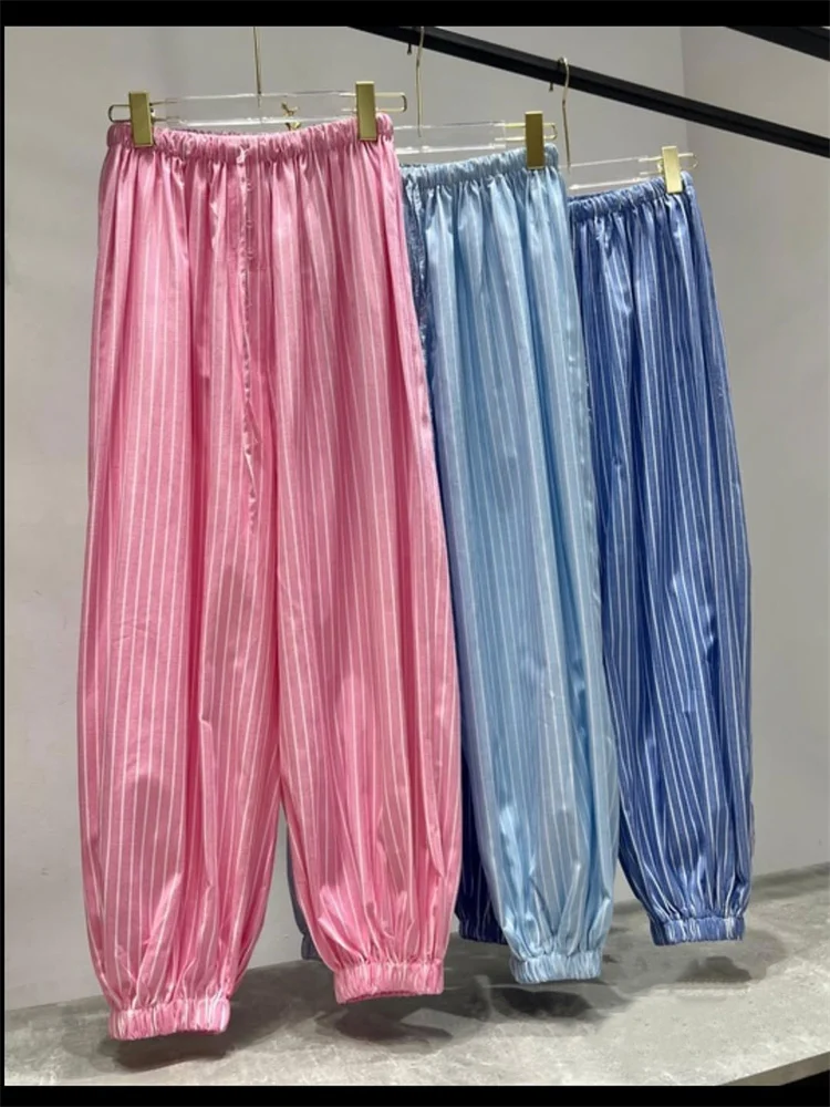 Women's Striped Lace-Up High-Waist Loose Casual Pants