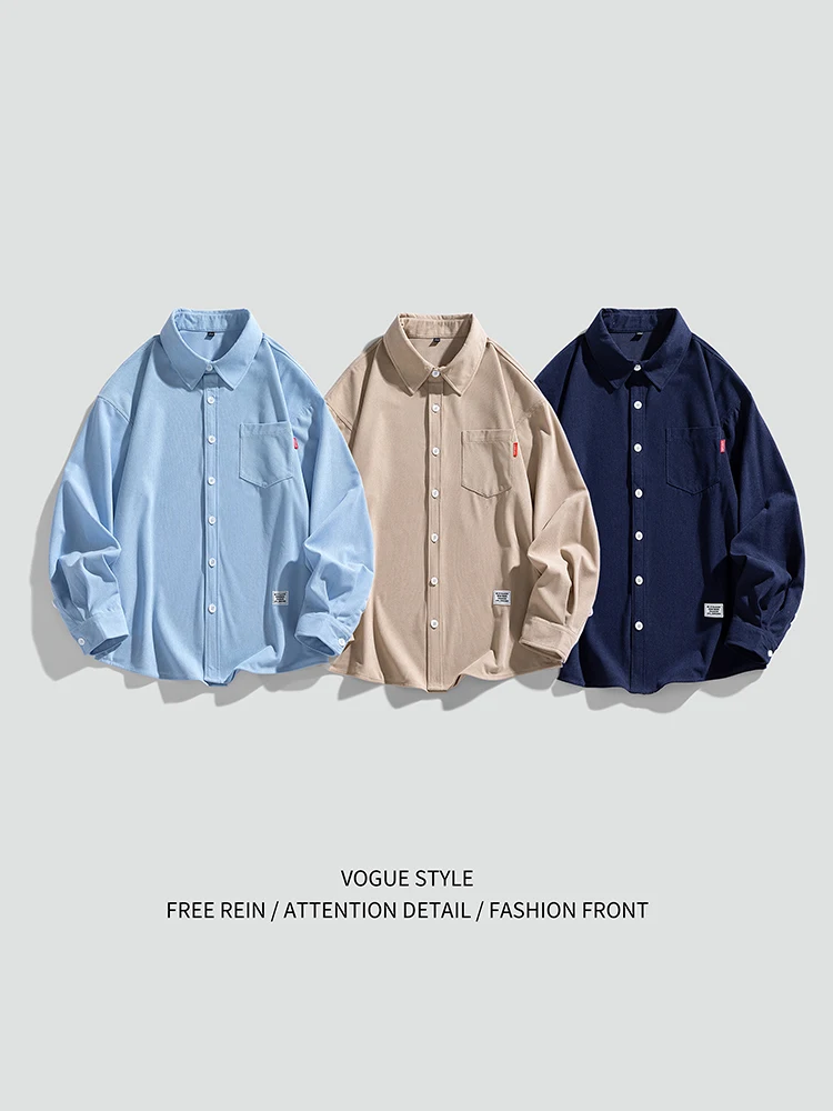 Big Size 9xl Men Shirt Solid Color Sky Blue Corduroy Long Sleeve Loose Mens Casual Oversized Soft 8xl 7xl Dress Shirts Male