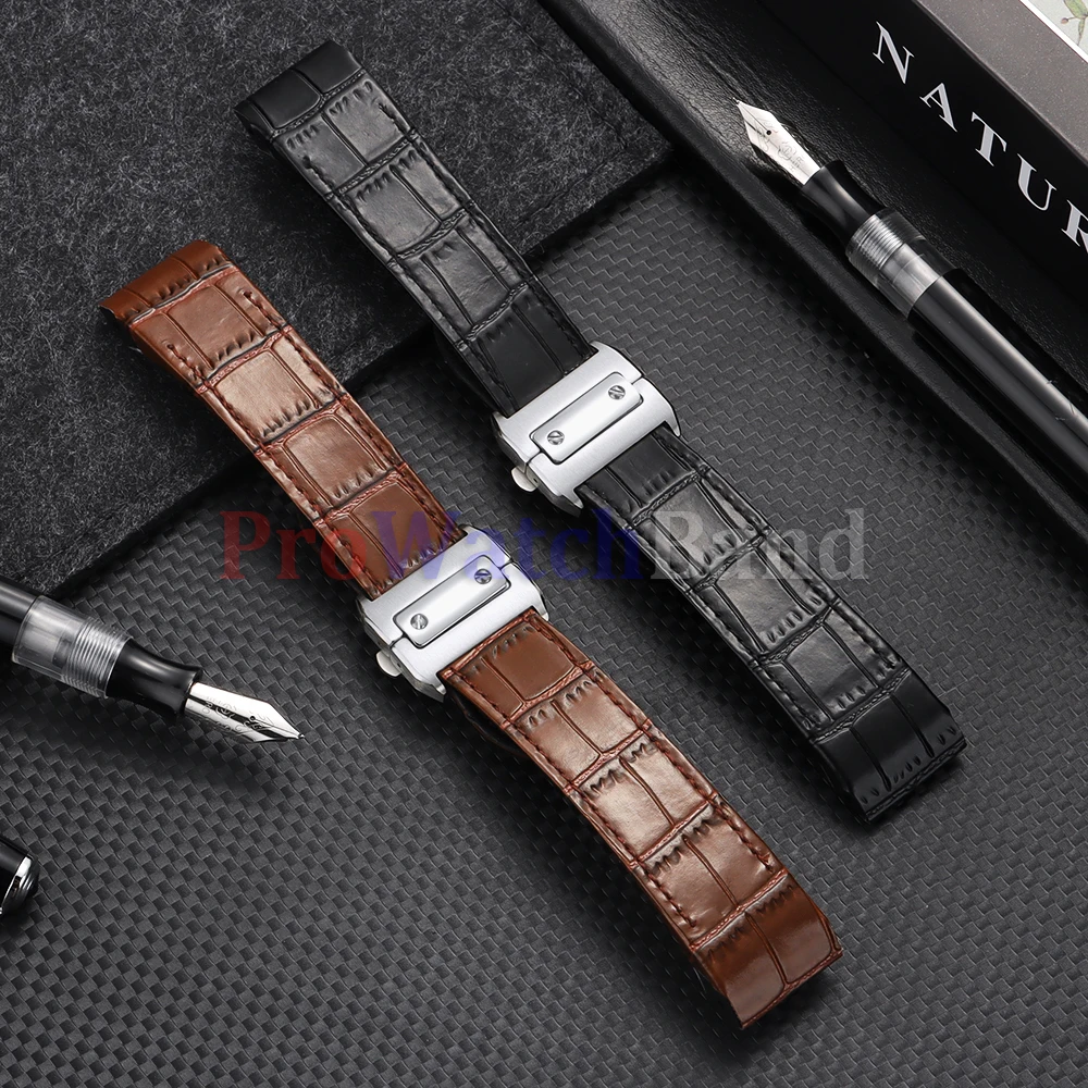 20mm 23mm For Cartier Watchband Watch Strap for Santos 100 Series Soft Business Wrist Band Folding Buckle Men Women Bracelets