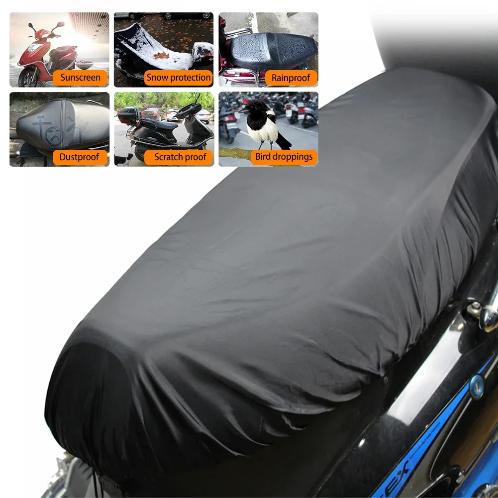 Universal Motorcycle Flexible Seat Cover Waterproof Saddle Cover Dustproof UV Sun Protection Black 210D