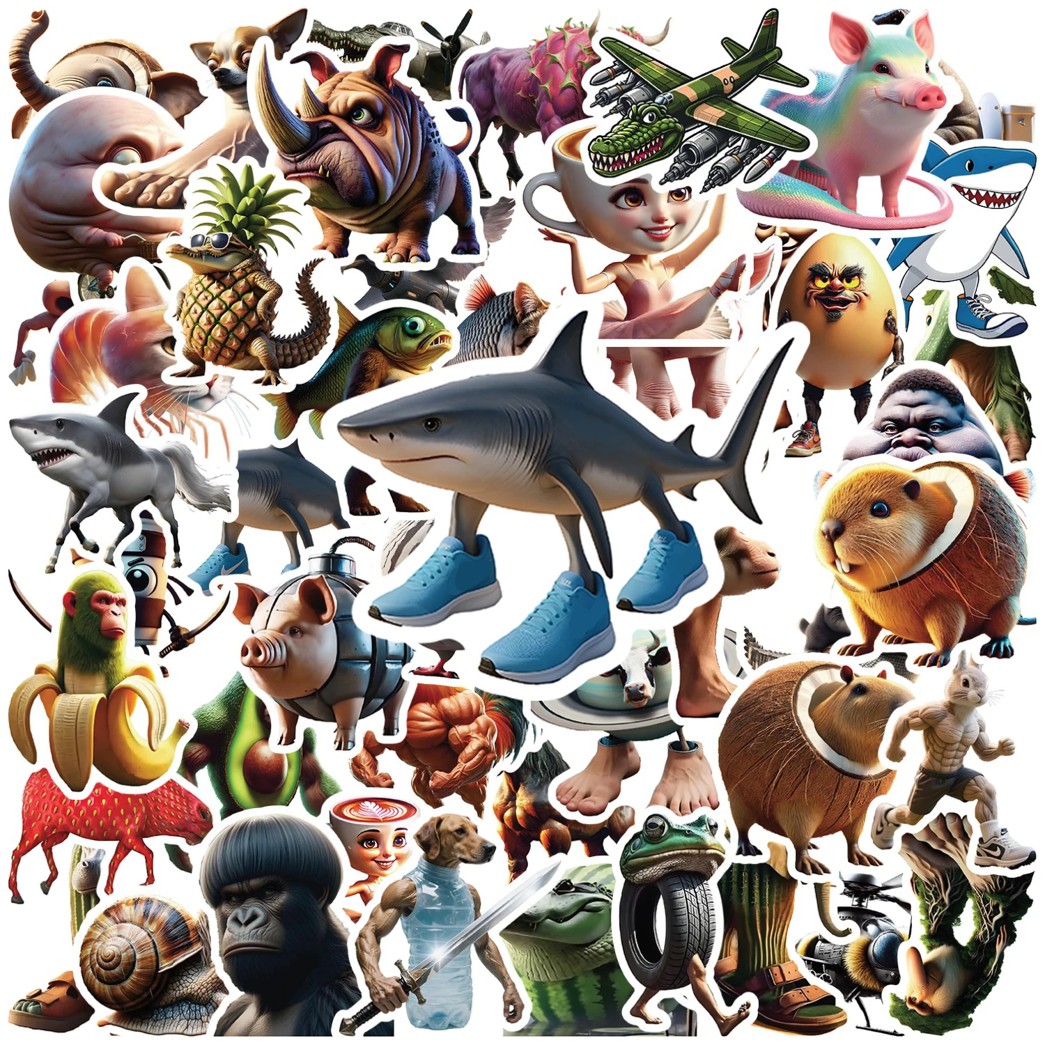 10/50PCS Italian Brainrot Stickers Tung Tung Sahu Meme Decals Waterproof Vinyl for Laptop Skateboard Car Funny Cartoon Gifts