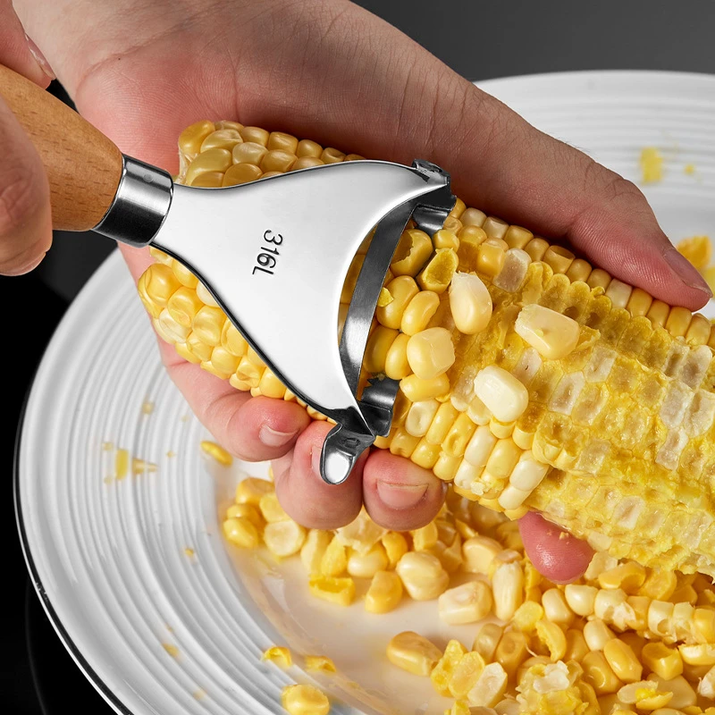 304 Stainless Steel Peelers with Wooden Handle Corn Threshers Multifunctional Vegetables Fruits Grater Slicer Kitchen Accessory