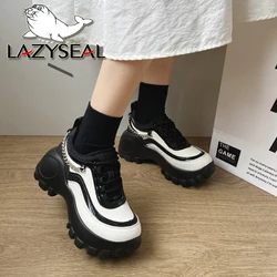 LazySeal Platform Sneaker Boots primavera donna scarpe Casual catena in metallo Design 7cm tacchi alti scarpe stringate per stivaletti donna