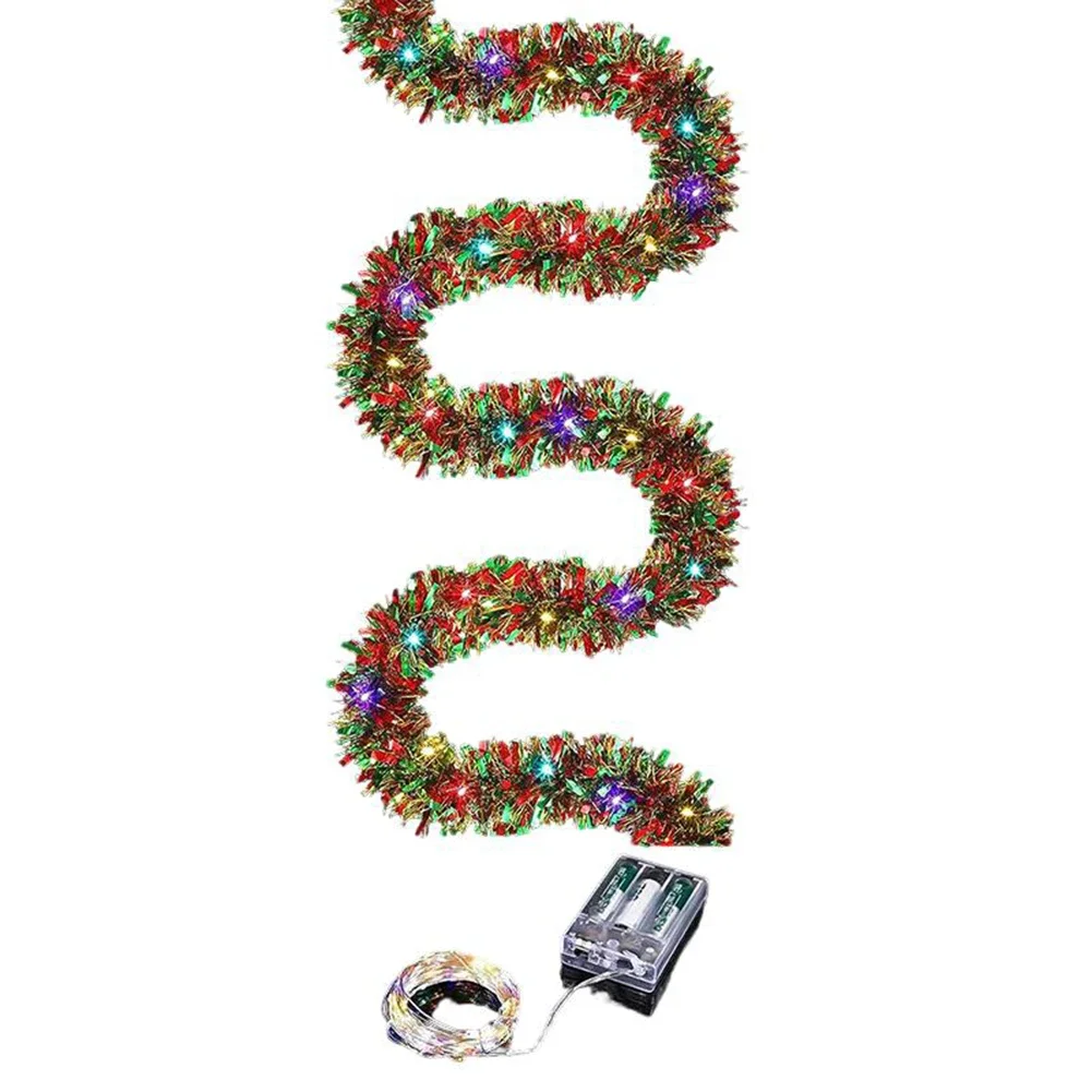 Festive 5M Chunky Tinsel Garland with LED Illumination for Decorating Your Christmas Tree and Holiday Gatherings