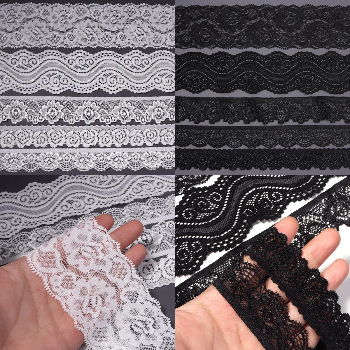 2-5yards/roll Black&White Sretch Floral Lace Ribbon Polyester Embroidered Lace Trim for DIY Gift Wrapping Hair Bows Dress Decor