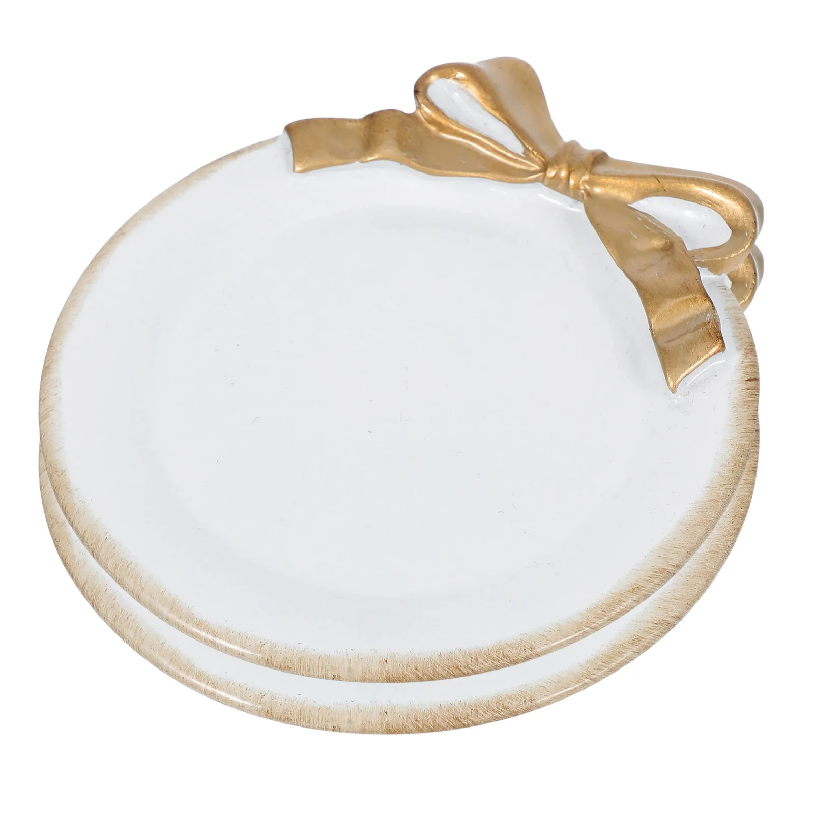 

2Pcs Distressed Round Plate Bowknot Elements Jewelry Organizer Elegant Vintage Design Small Accessories Storage Vanity Table